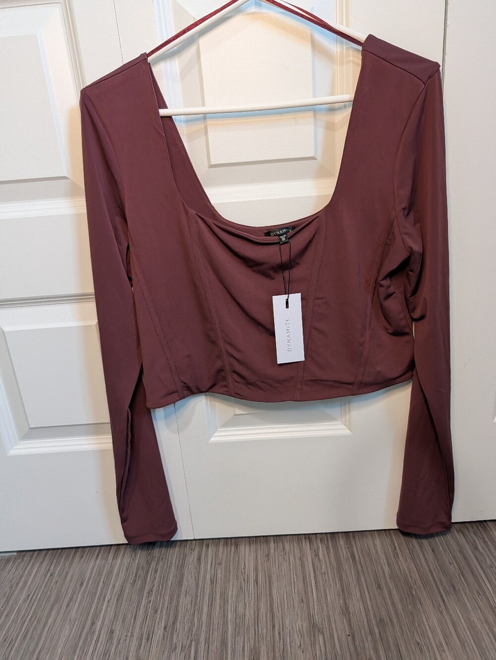 Dynamite Mauve Scoop Neck Long Sleeve Crop Top